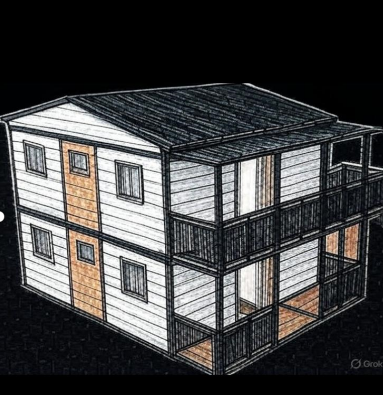 20ft Expandable House – Front View  This 20ft Expandable House features a stylish front porch and premium metal carved wall panels for excellent insulation and durability. The galvanized steel structure ensures long service life, while the foldable design allows fast installation and convenient transportation. It is an ideal prefab house for residential, commercial, and temporary housing projects.